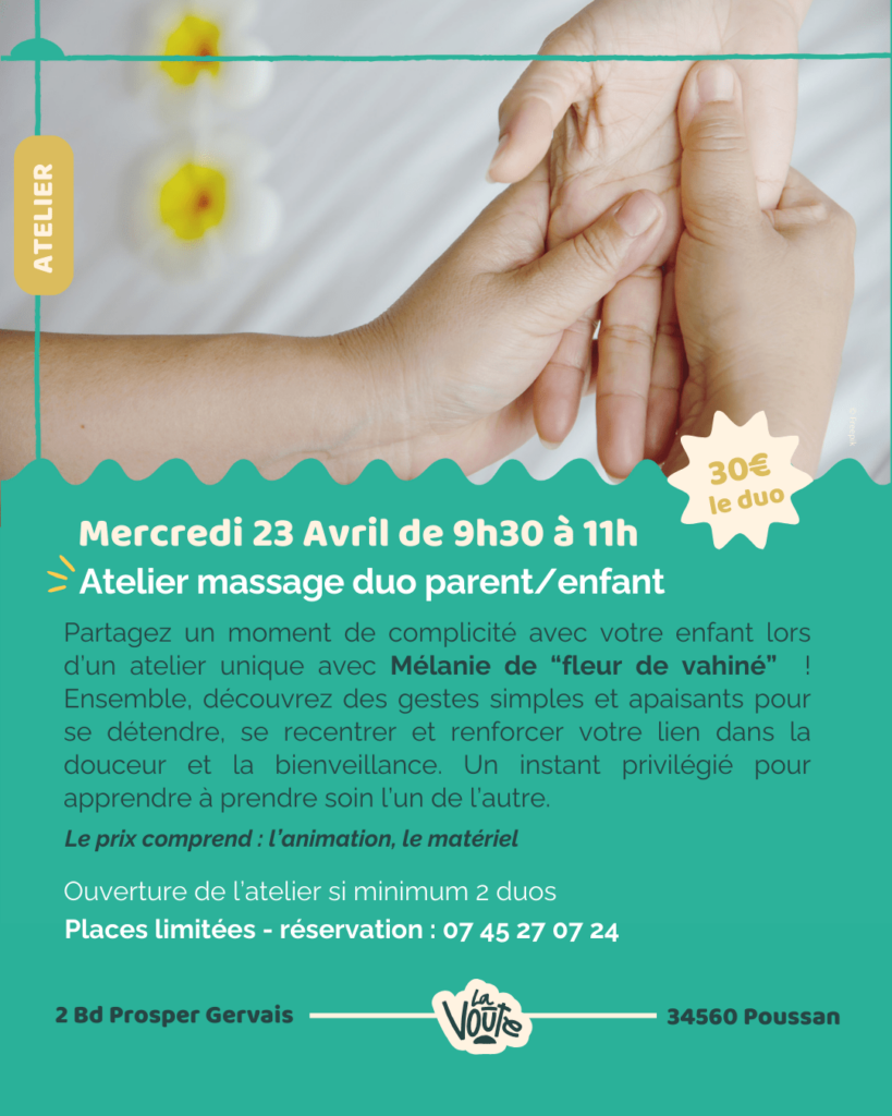 Lire la suite à propos de l’article ATELIER MASSAGE EN DUO PARENT/ENFANT